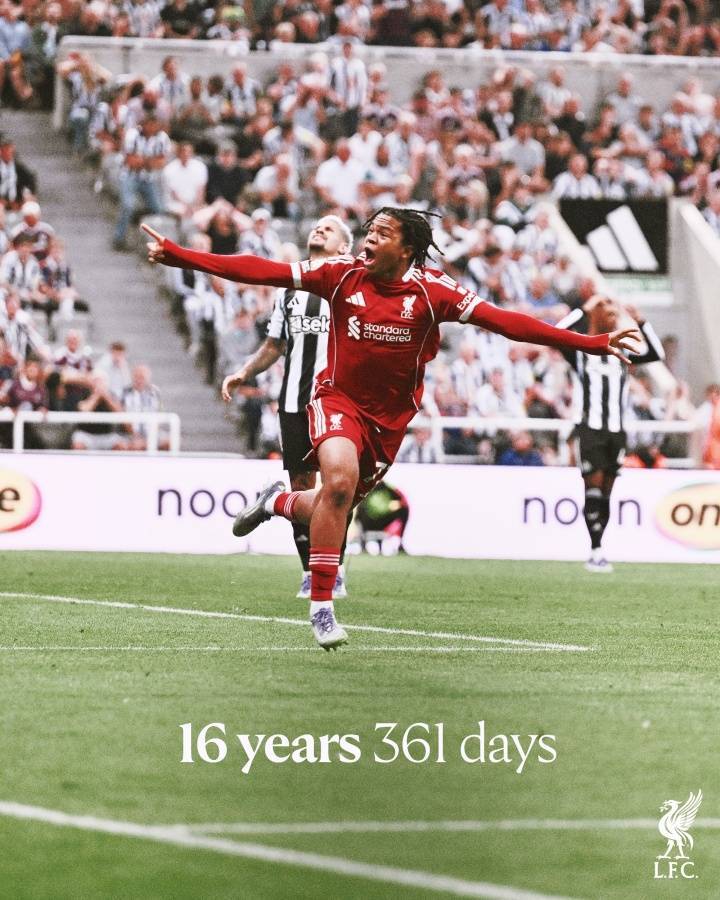 英雄出少年!16岁361天,恩古莫哈成为利物浦队史最年轻进球者